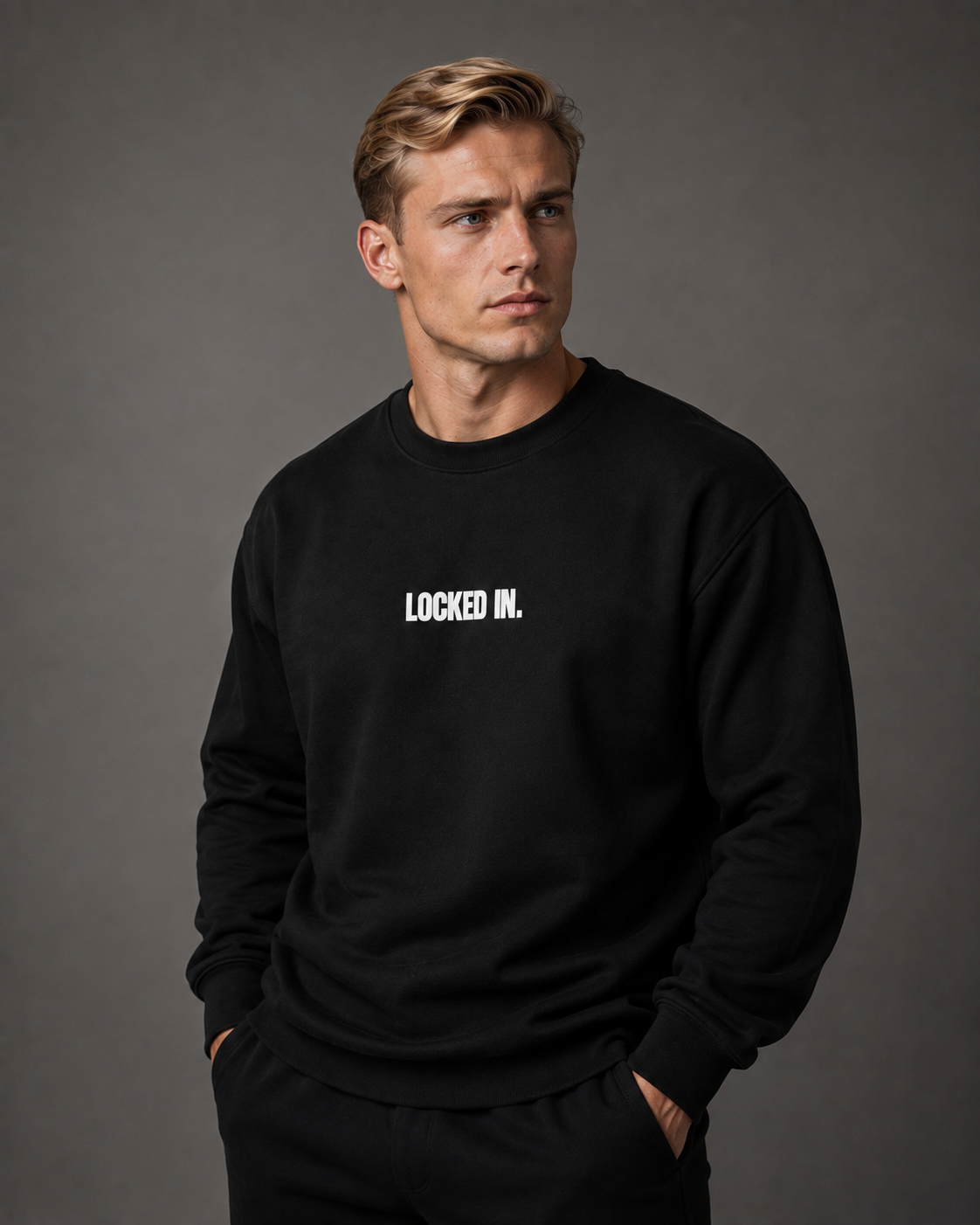 Locked In. Crewneck – Essential Black